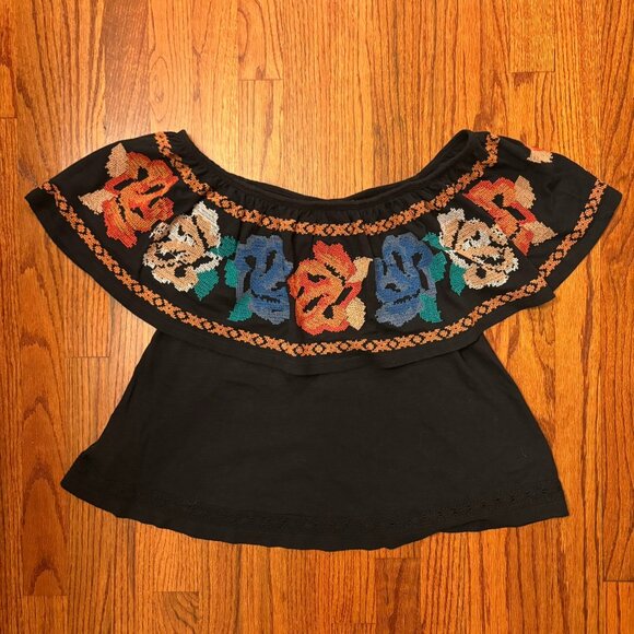 FREE PEOPLE Black Embroidered Off-Shoulder Top – Size S - Picture 1 of 5